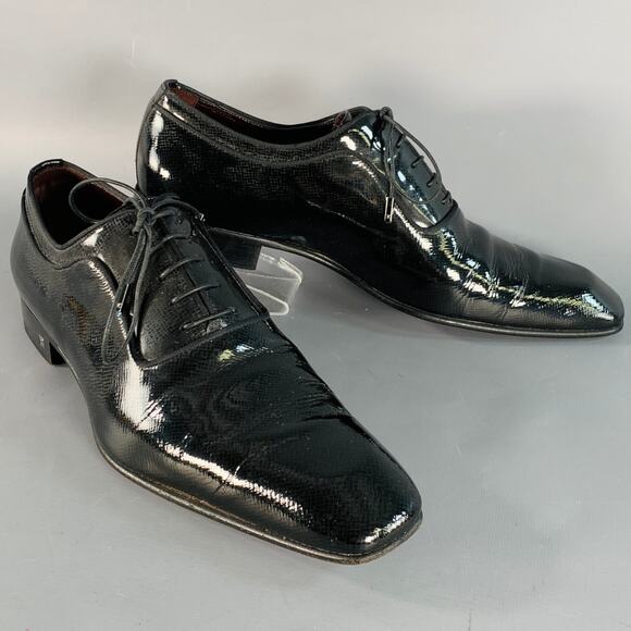LOUIS VUITTON Size 10.5 Black Patent Leather Oxford Lace-Up Shoes - Picture 1 of 11